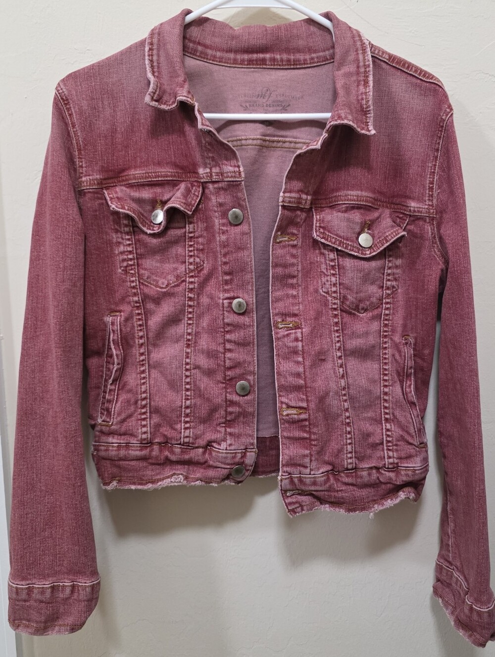 Free People Denim Jean Jacket, Vintage Faded Rose Red